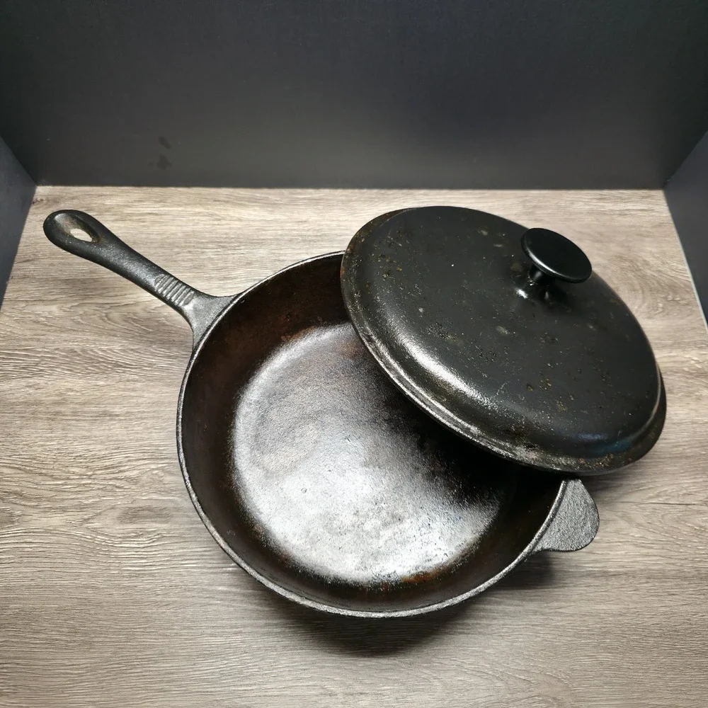 Kirby & Allen Cast Iron Chicken Fryer - #10 Deep Skillet - W/Matching Lid